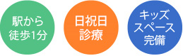 駅から徒歩1分 日祝日も診療 キッズスペース完備